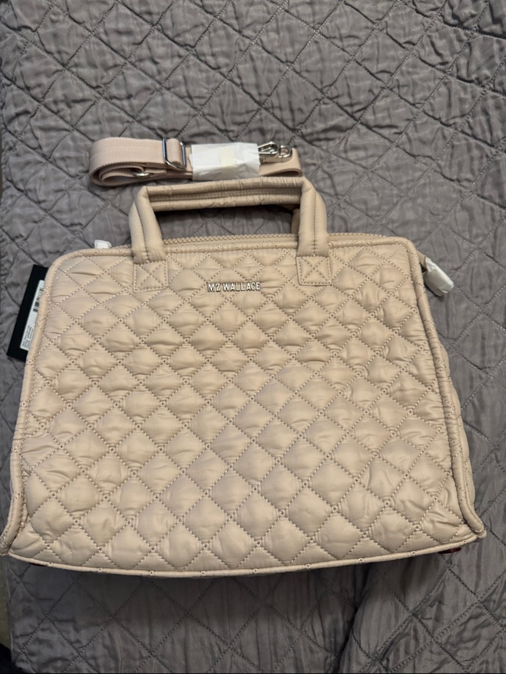 MZ Wallace Quilted Metro Box Tote Laptop Bag in Mushroom